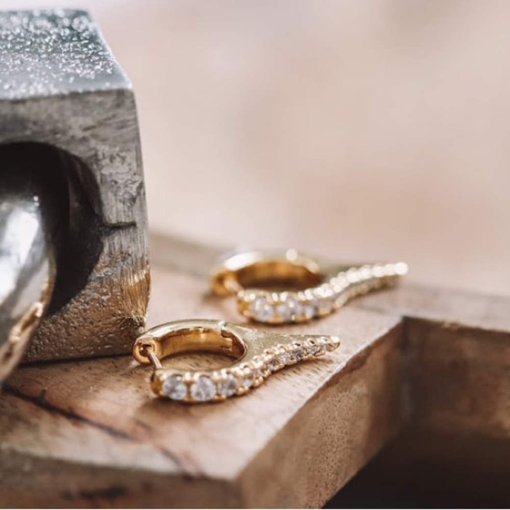 Gold Dagger/Spike Pave Huggie Earrings